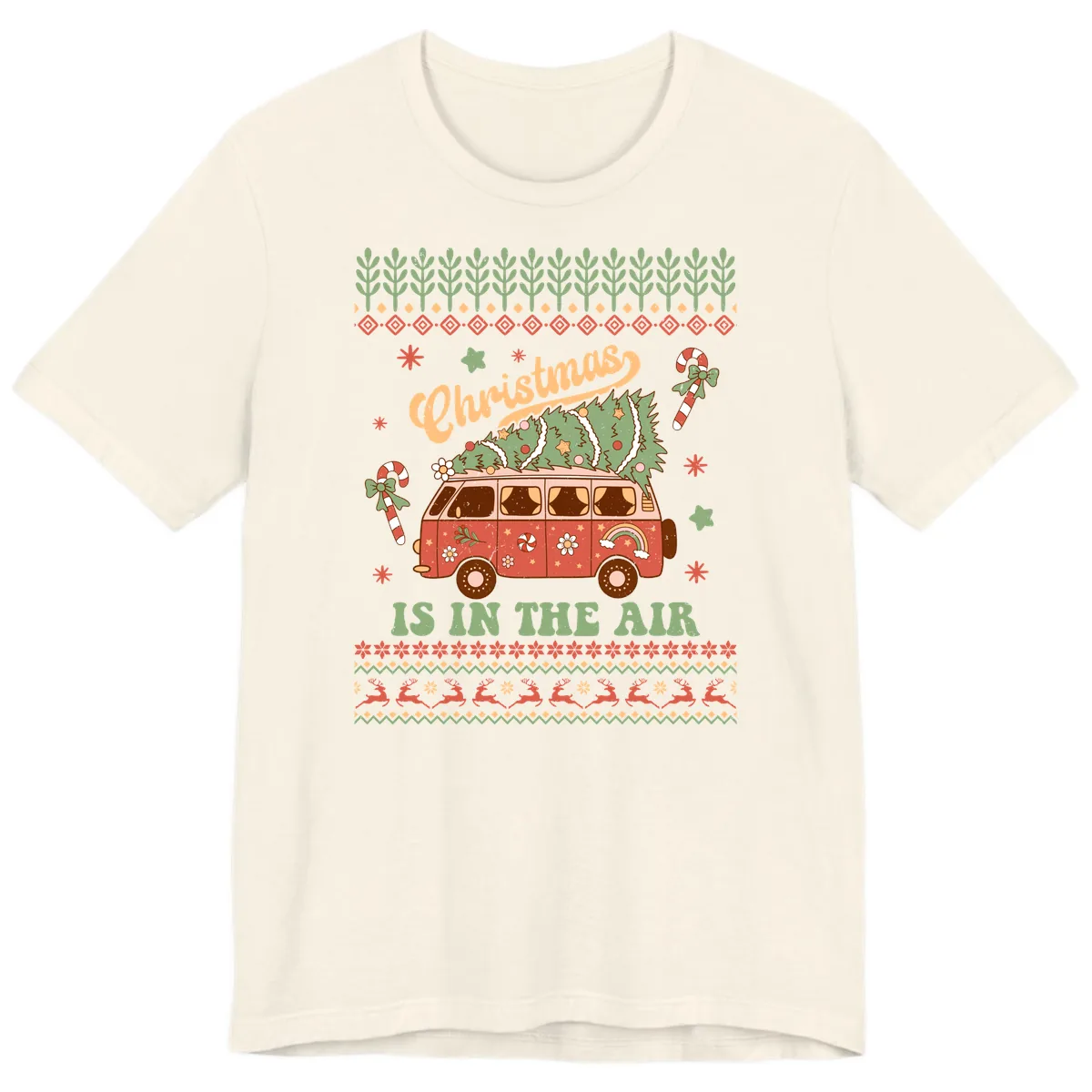 Retro Christmas Van Tree Delivery Premium T-Shirt in Natural