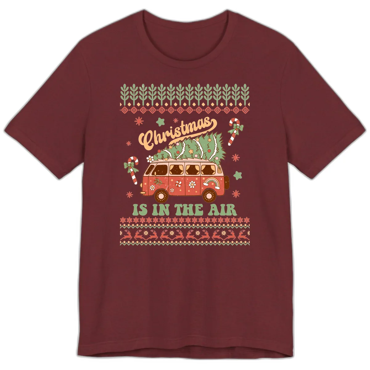 Retro Christmas Van Tree Delivery Premium T-Shirt in Heather Cardinal