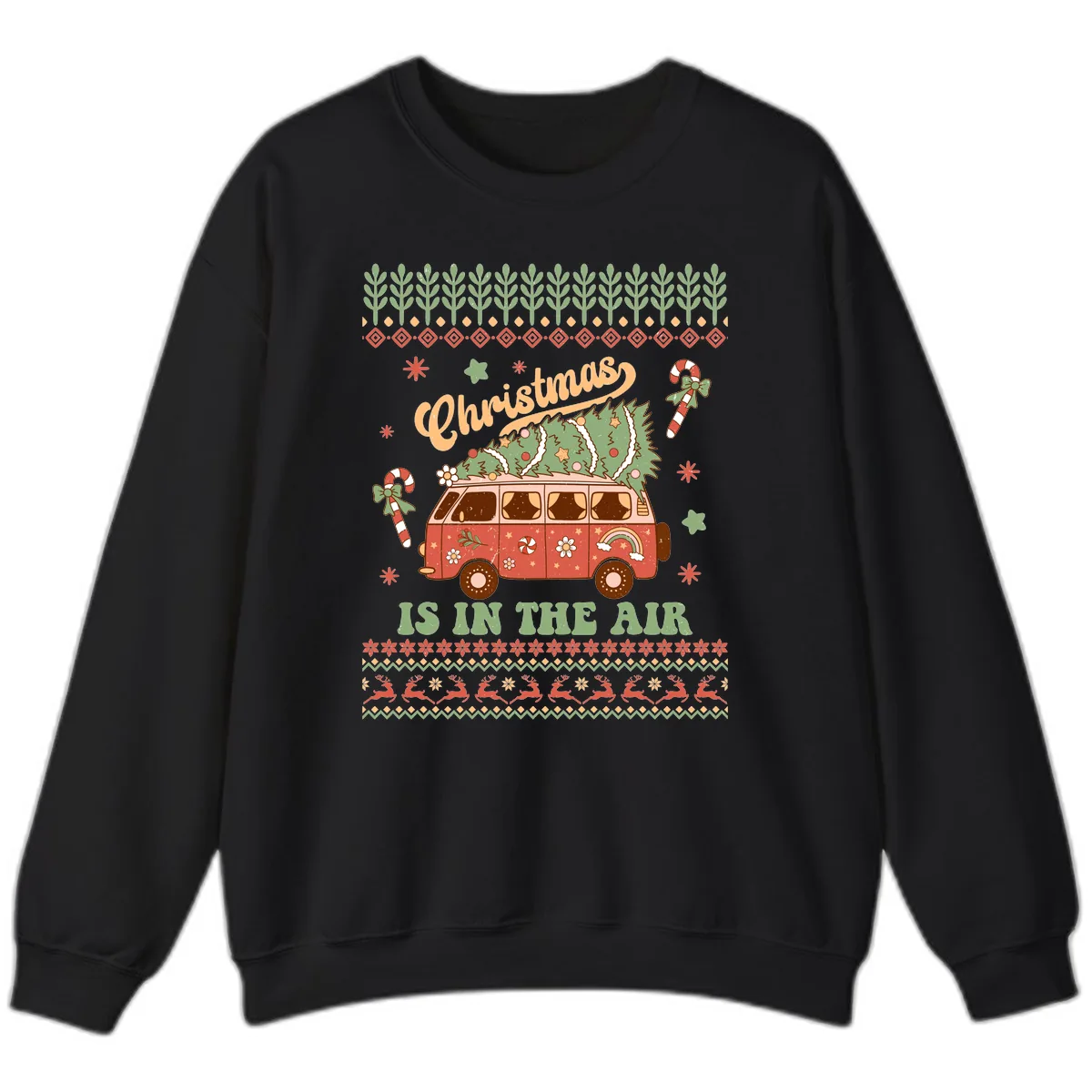 Retro Christmas Van Tree Delivery Sweatshirt in Black