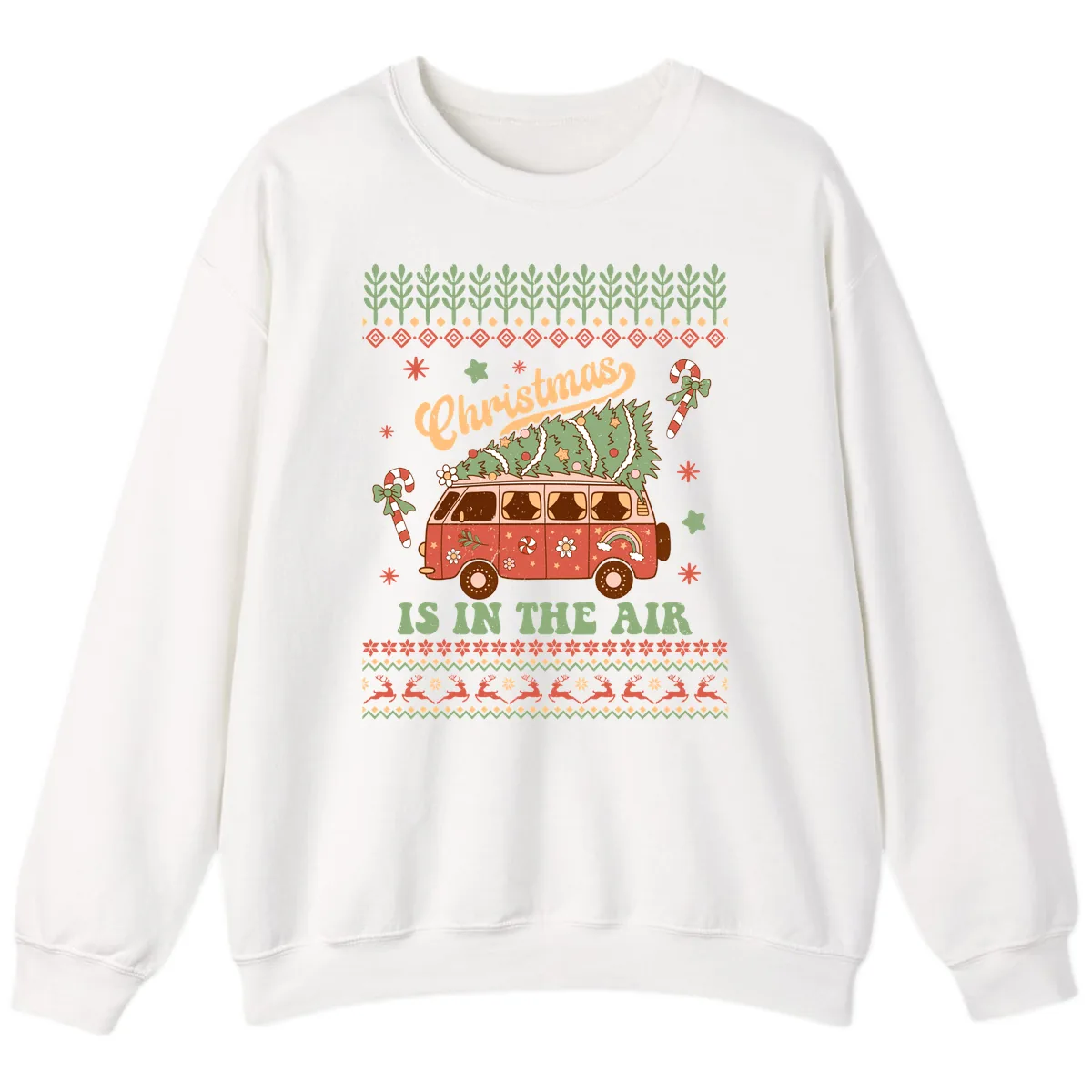 Retro Christmas Van Tree Delivery Sweatshirt in White