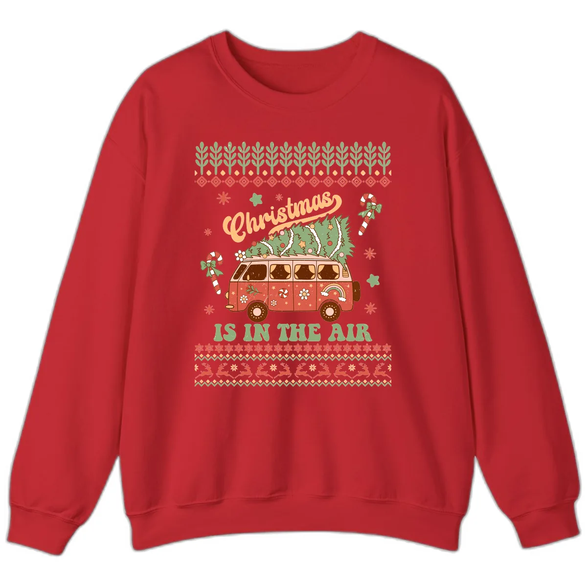 Retro Christmas Van Tree Delivery Sweatshirt in Red