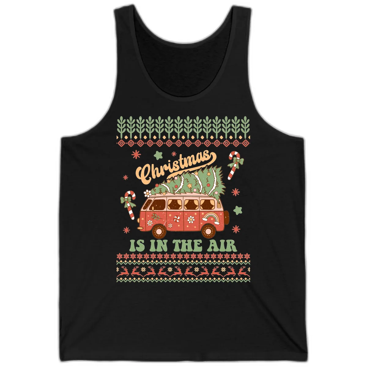 Retro Christmas Van Tree Delivery Tank in Black