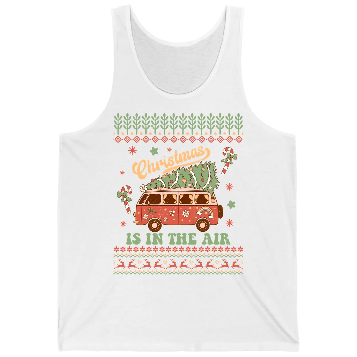 Retro Christmas Van Tree Delivery Tank in White