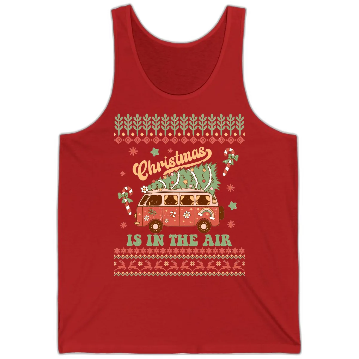 Retro Christmas Van Tree Delivery Tank in Red