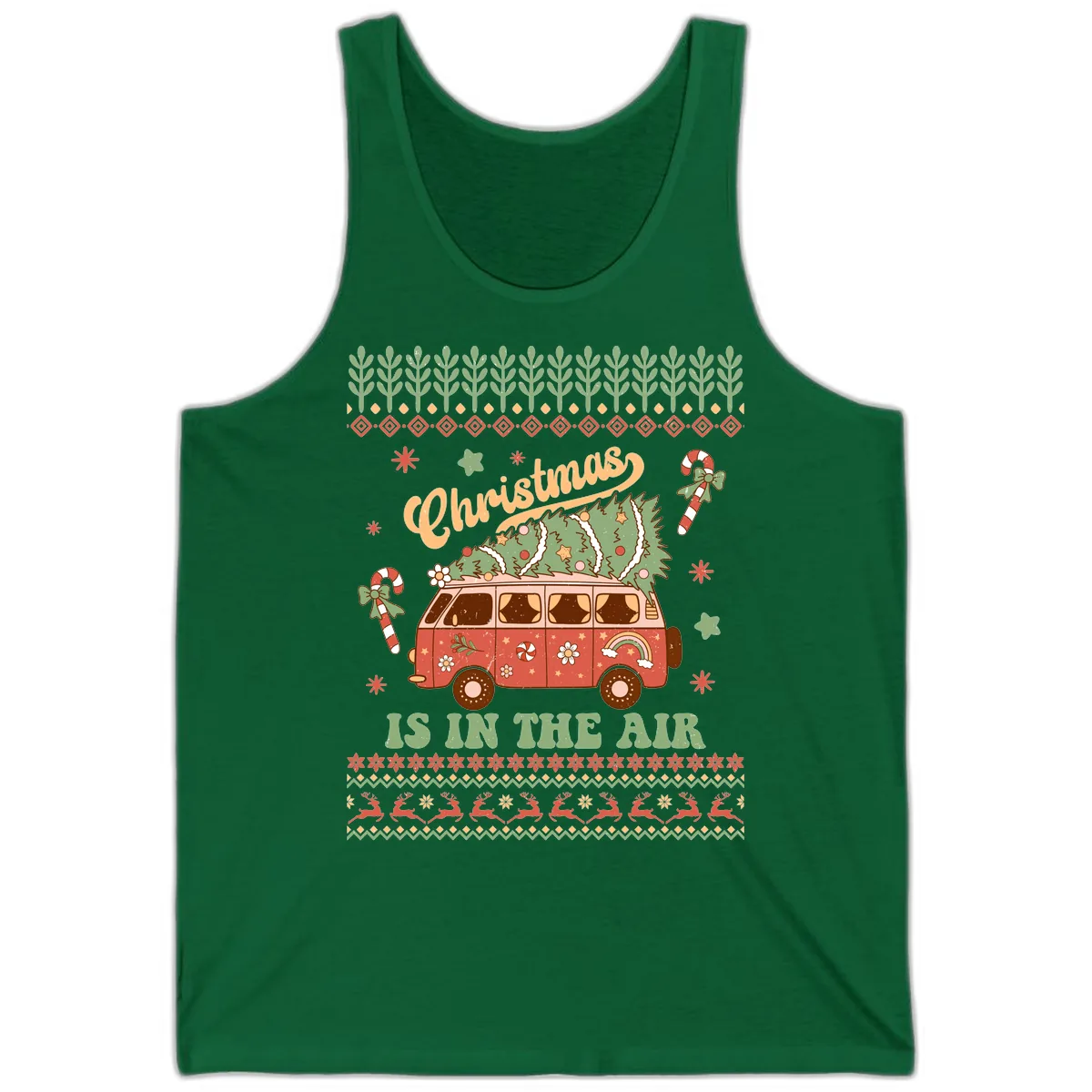 Retro Christmas Van Tree Delivery Tank in Kelly