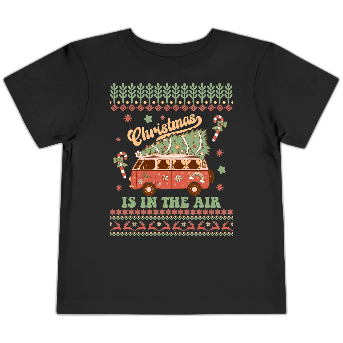 Retro Christmas Van Tree Delivery Toddler T-Shirt in Black