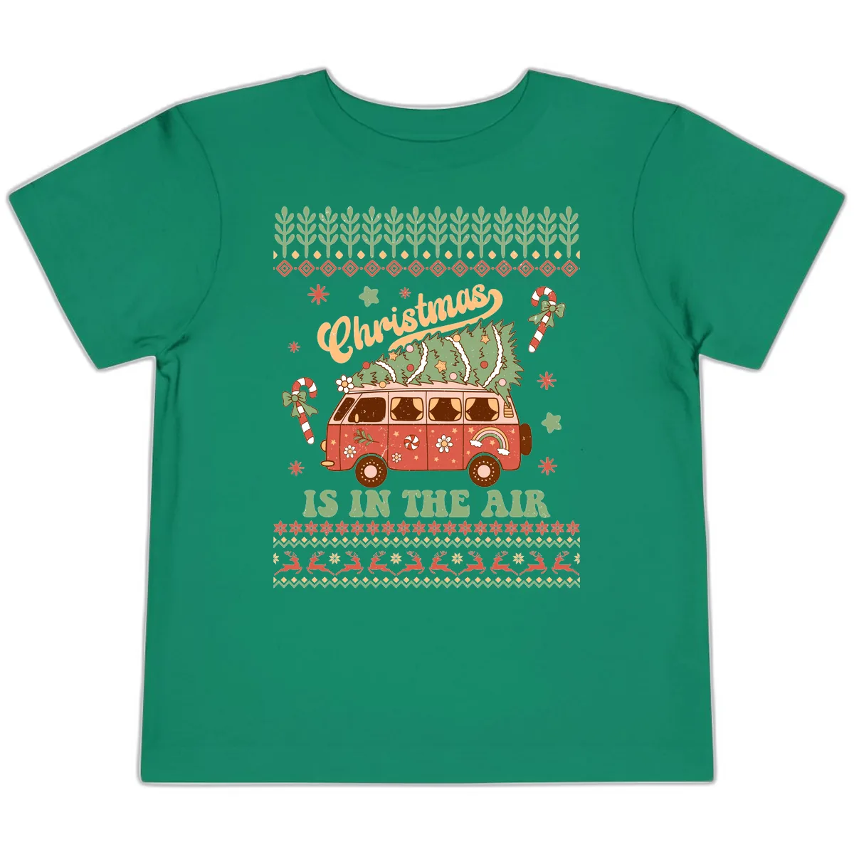 Retro Christmas Van Tree Delivery Toddler T-Shirt in Kelly