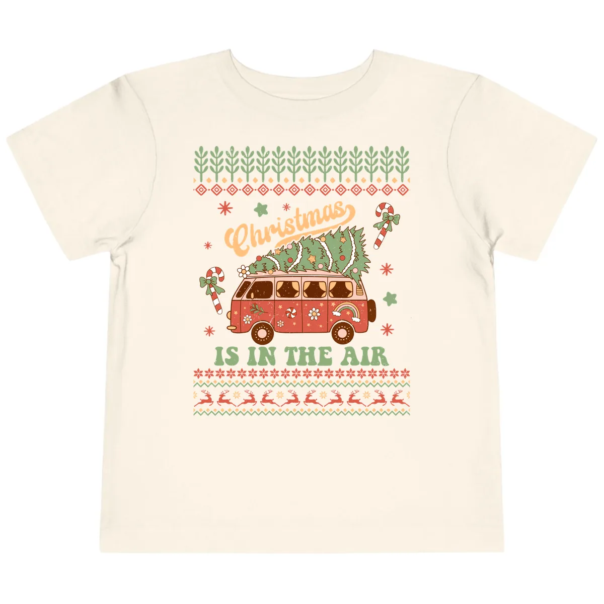 Retro Christmas Van Tree Delivery Toddler T-Shirt in Natural