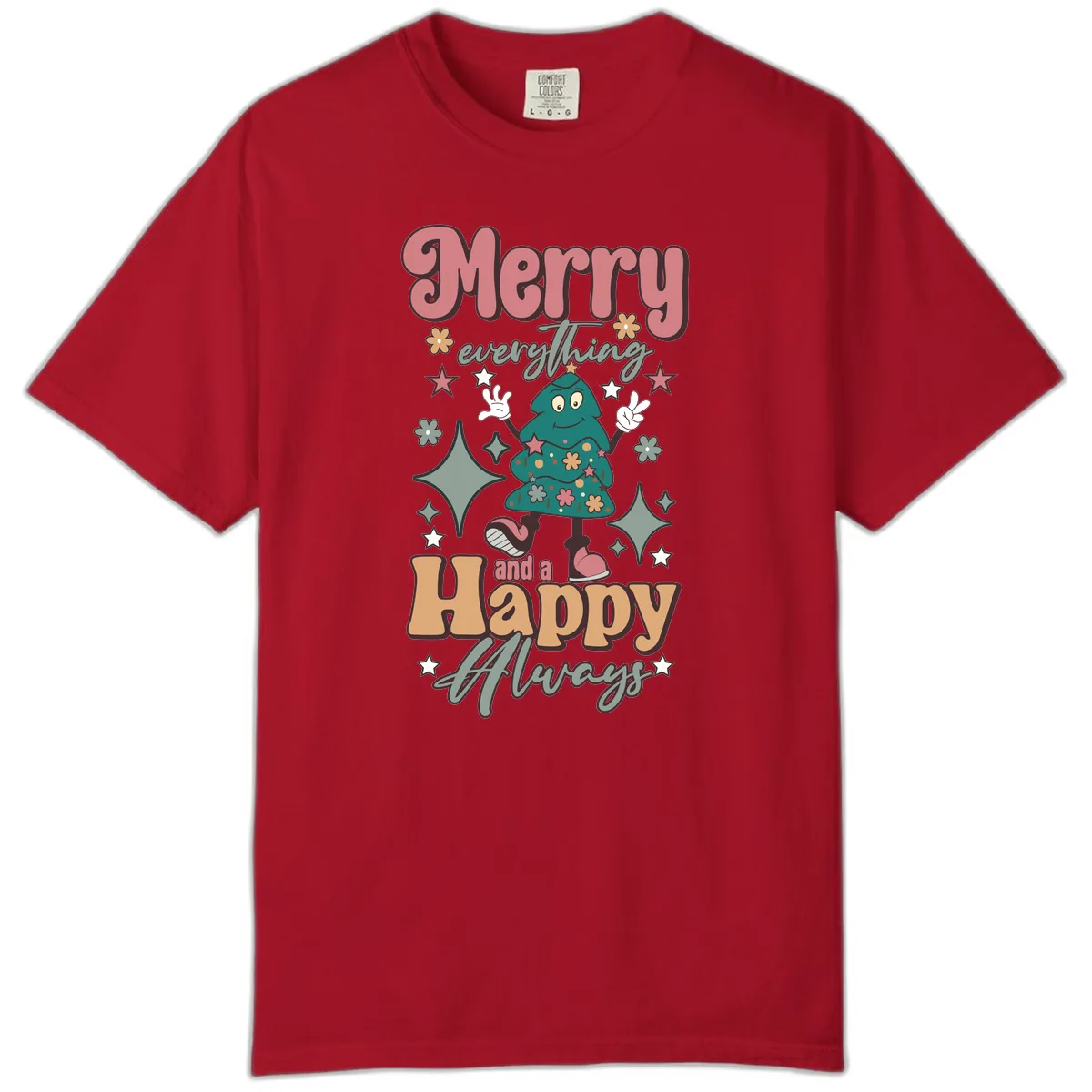 Merry Everything And A Happy Always Tree Comfort Color in Red