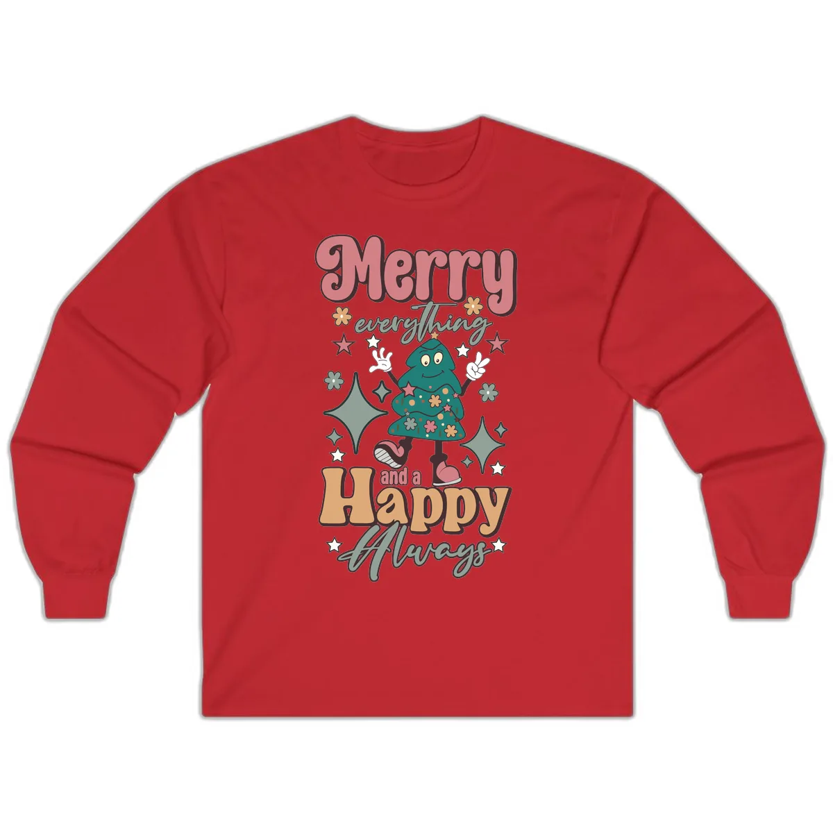 Merry Everything And A Happy Always Tree Long Sleeve in Red