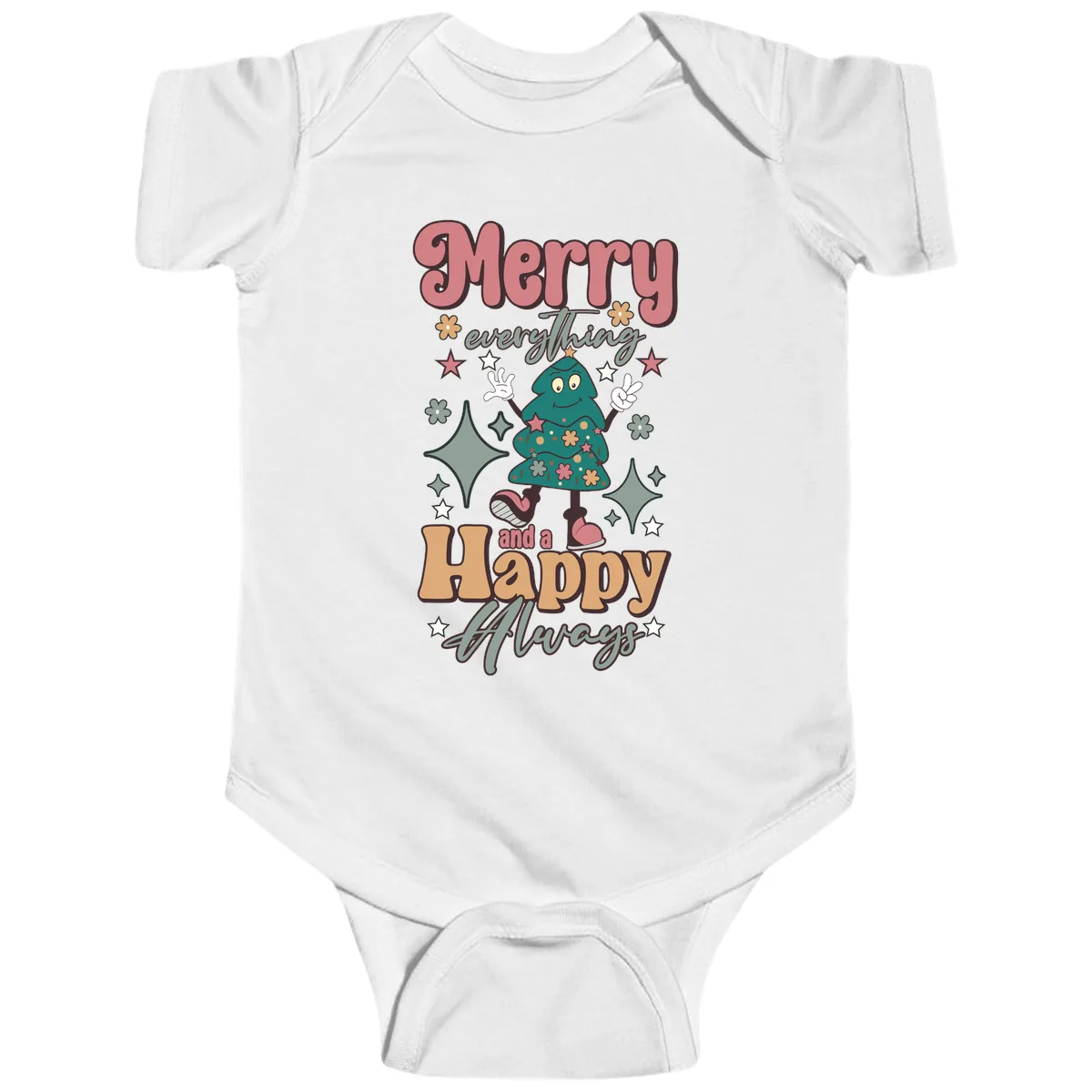 Merry Everything And A Happy Always Tree Baby Onesie in White