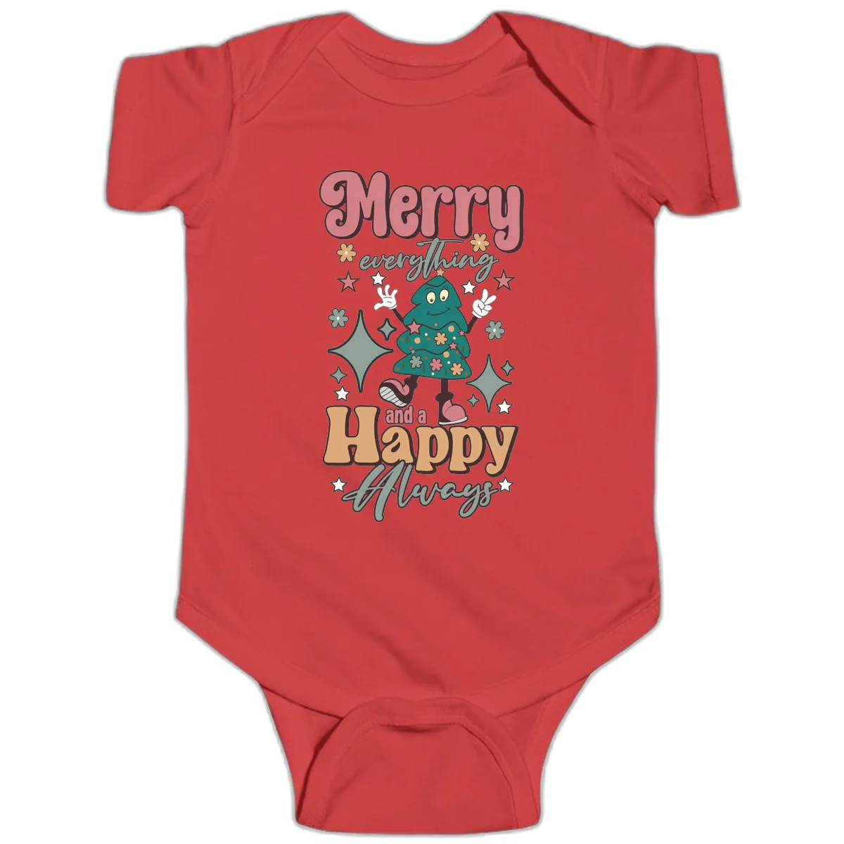 Merry Everything And A Happy Always Tree Baby Onesie in Red