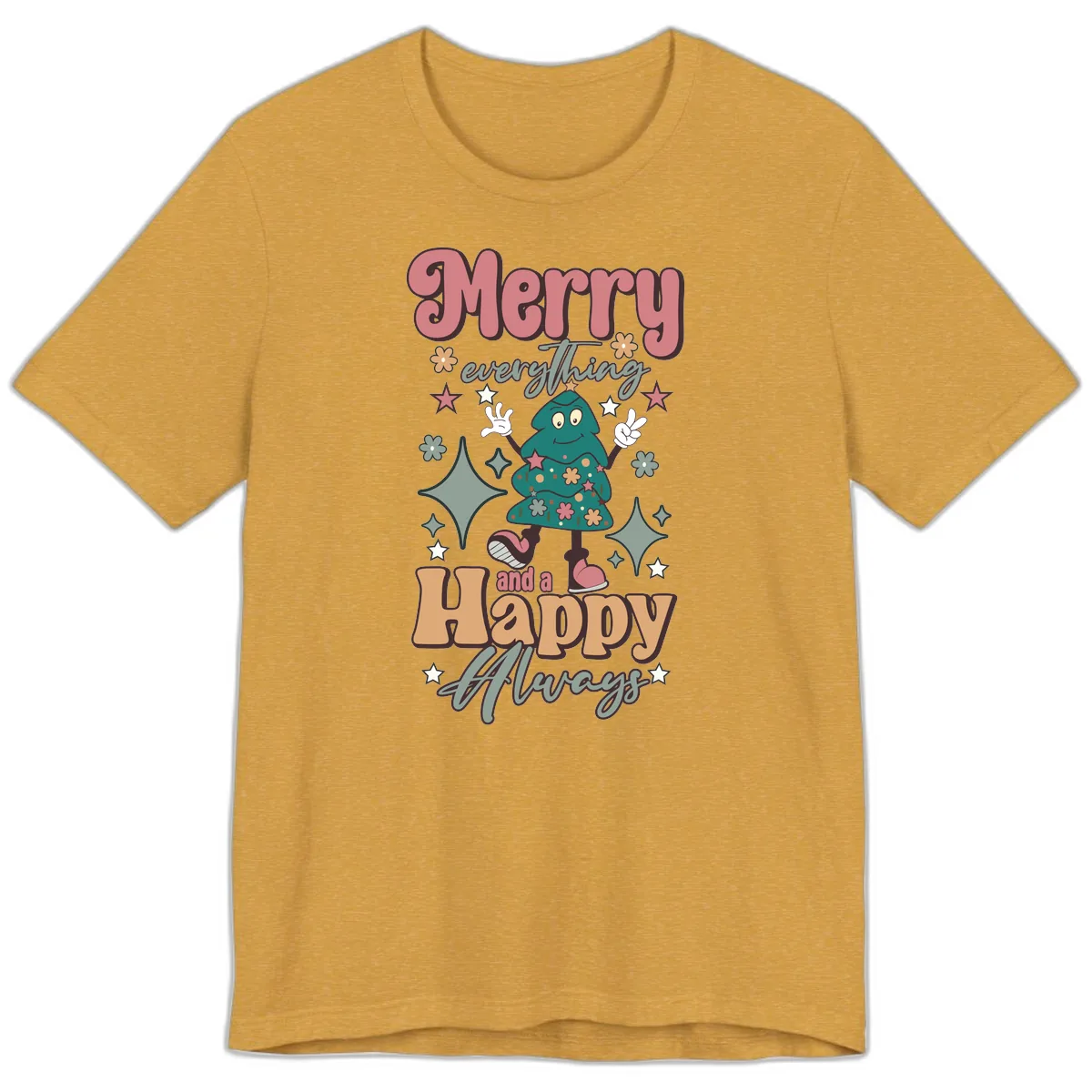 Merry Everything And A Happy Always Tree Premium T-Shirt in Heather Mustard