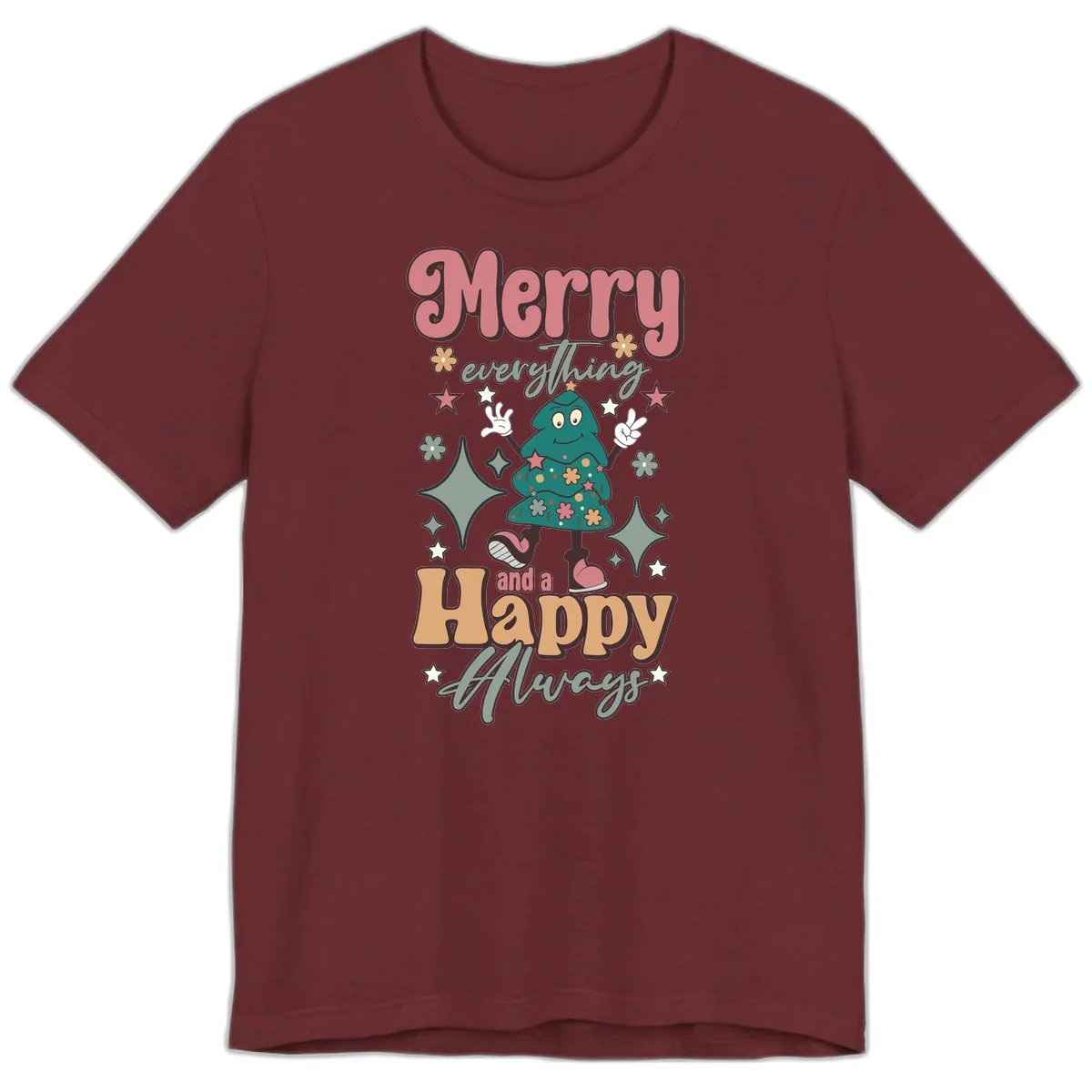 Merry Everything And A Happy Always Tree Premium T-Shirt in Heather Cardinal