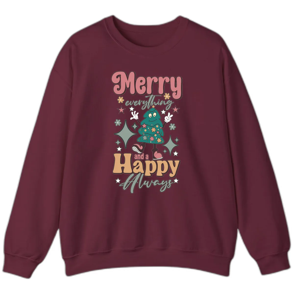 Merry Everything And A Happy Always Tree Sweatshirt in Maroon