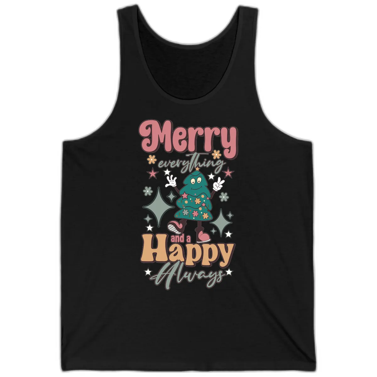 Merry Everything And A Happy Always Tree Tank in Black