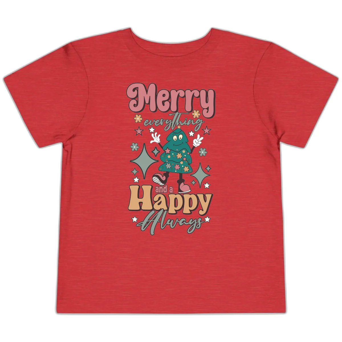 Merry Everything And A Happy Always Tree Toddler T-Shirt in Heather Red
