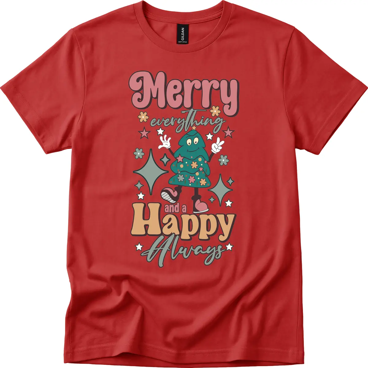 Merry Everything And A Happy Always Tree T-Shirt in Red
