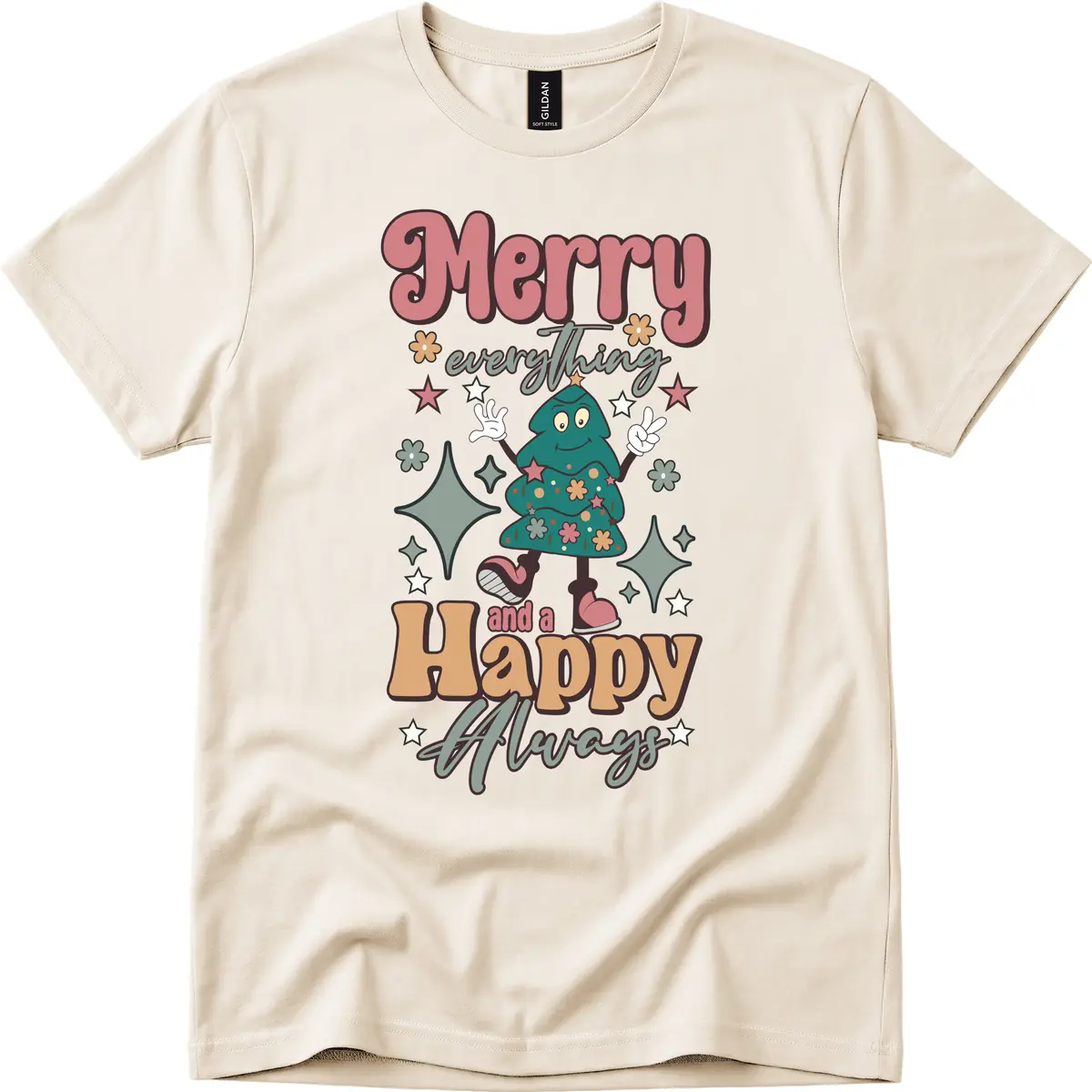 Merry Everything And A Happy Always Tree T-Shirt in Natural