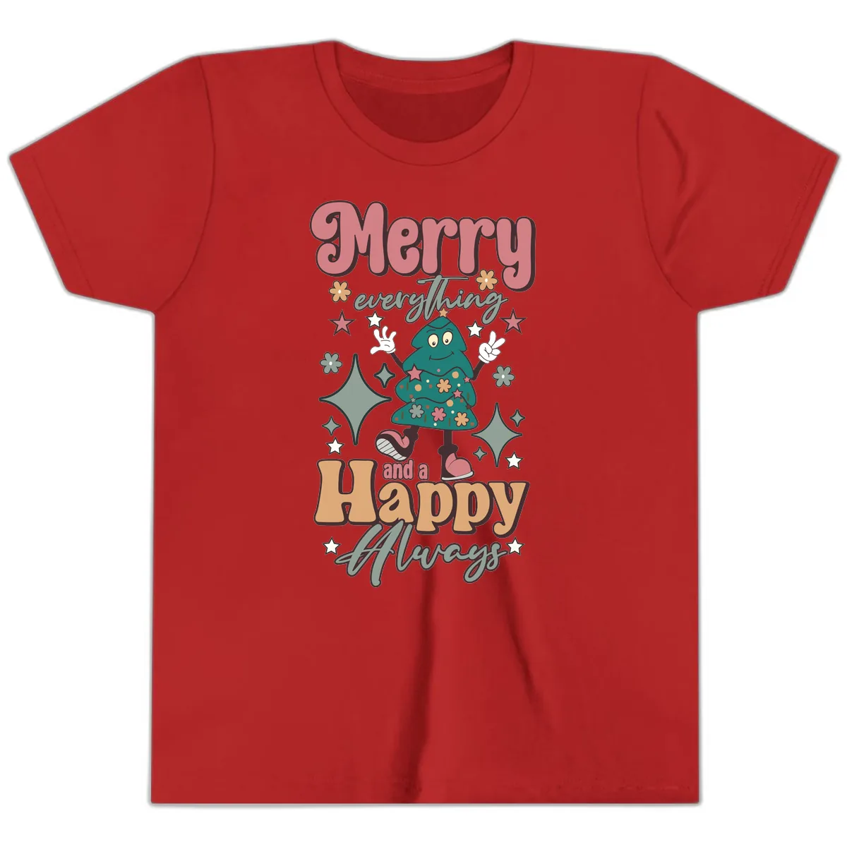 Merry Everything And A Happy Always Tree Youth T-Shirt in Red