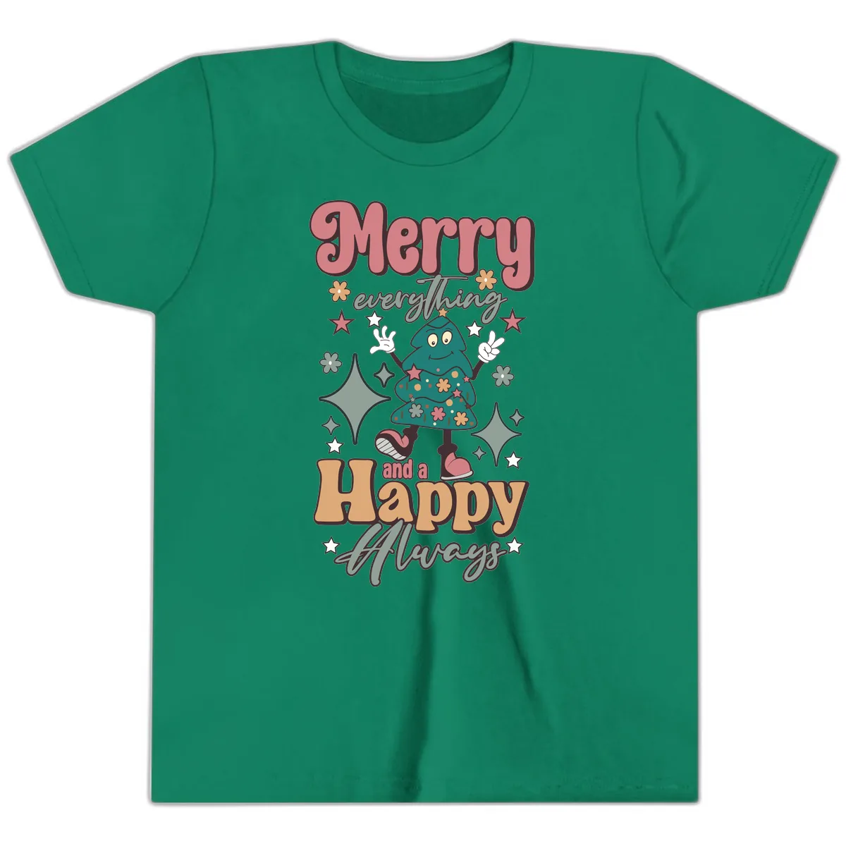 Merry Everything And A Happy Always Tree Youth T-Shirt in Kelly