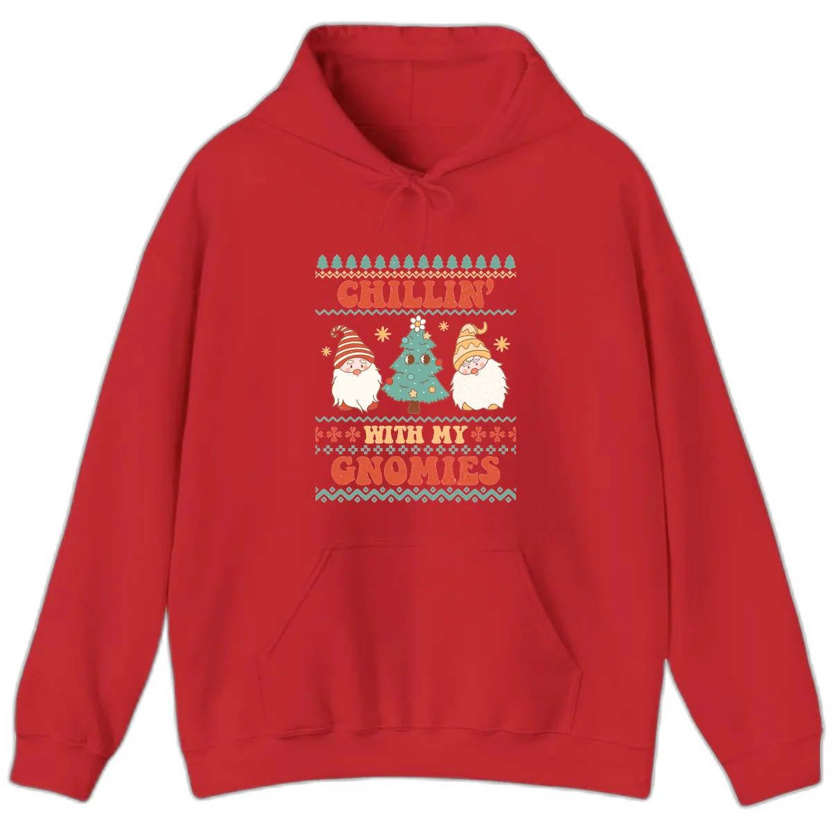 Chillin With My Gnomies Holiday Design Hoodie in Red