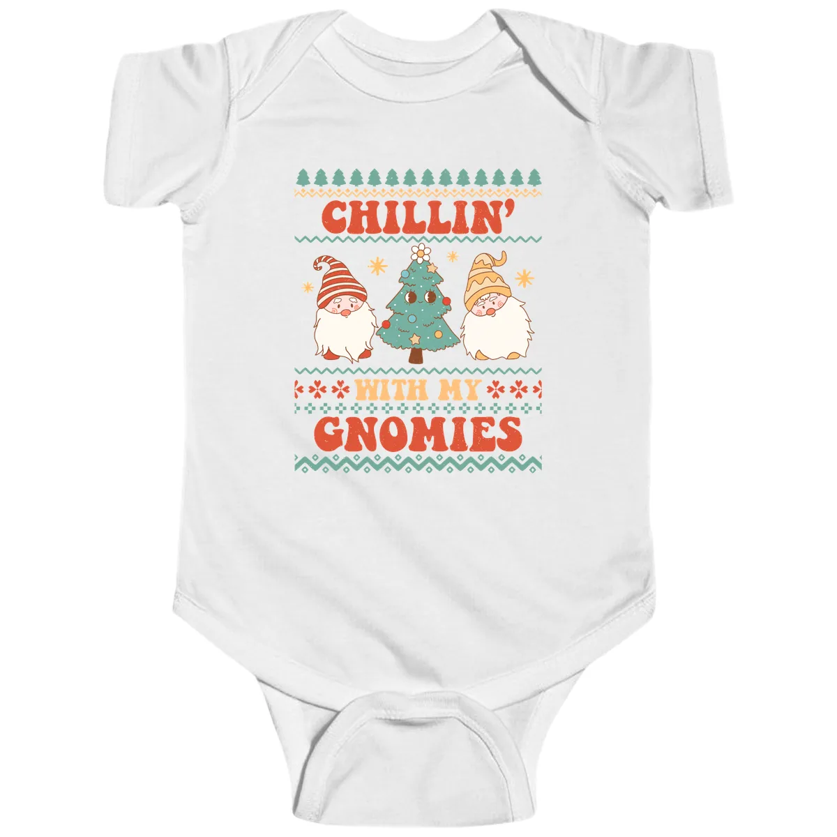 Chillin With My Gnomies Holiday Design Baby Onesie in White