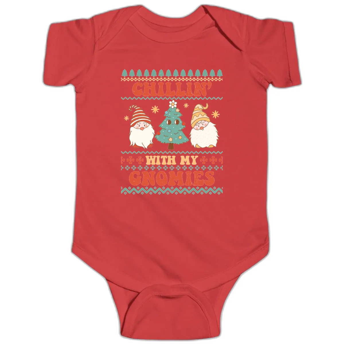 Chillin With My Gnomies Holiday Design Baby Onesie in Red