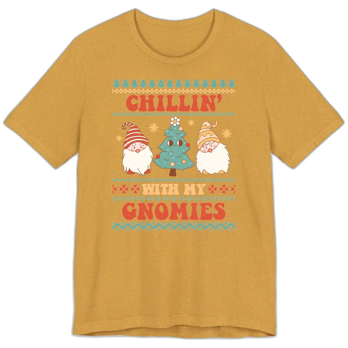 Chillin With My Gnomies Holiday Design Premium T-Shirt in Heather Mustard