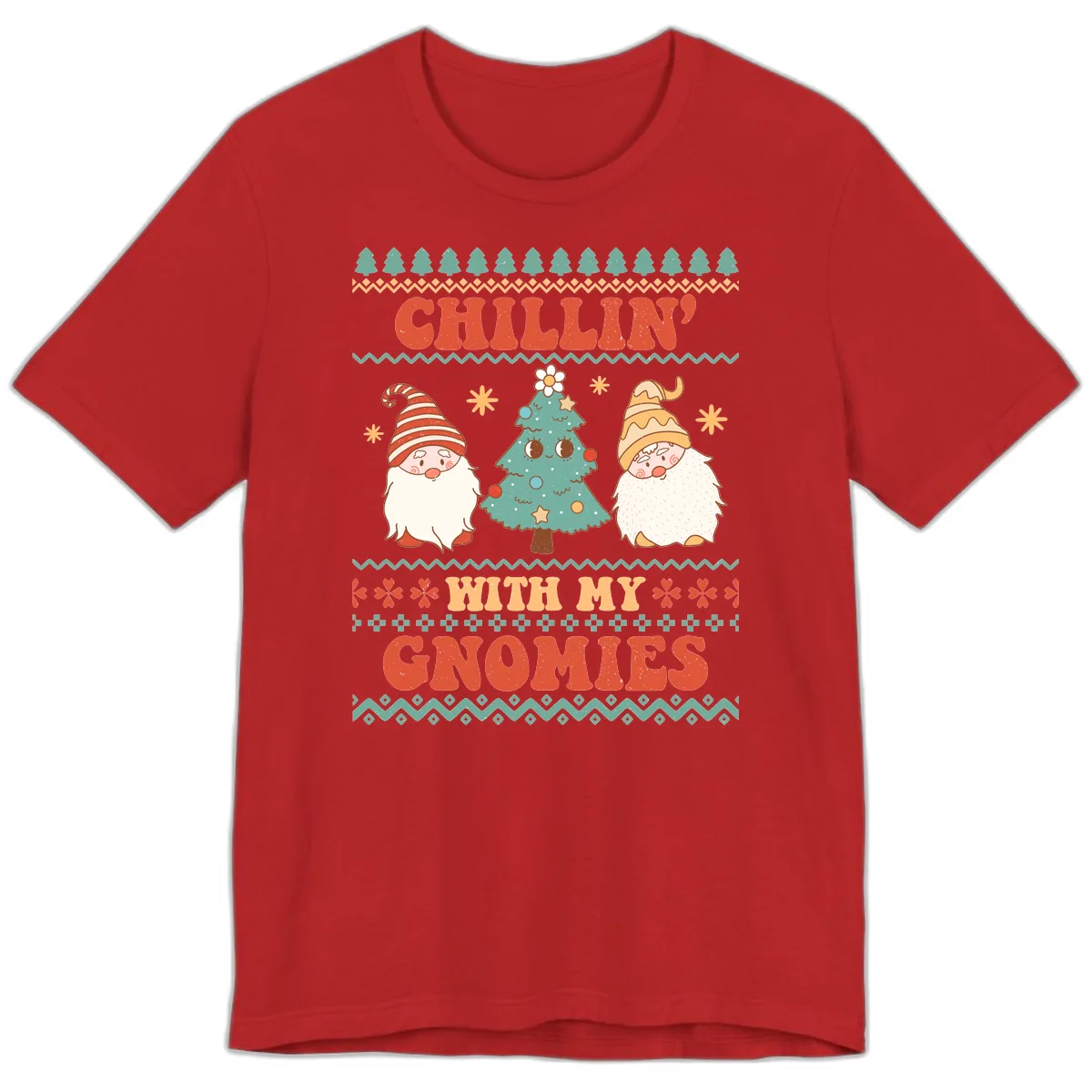 Chillin With My Gnomies Holiday Design Premium T-Shirt in Red