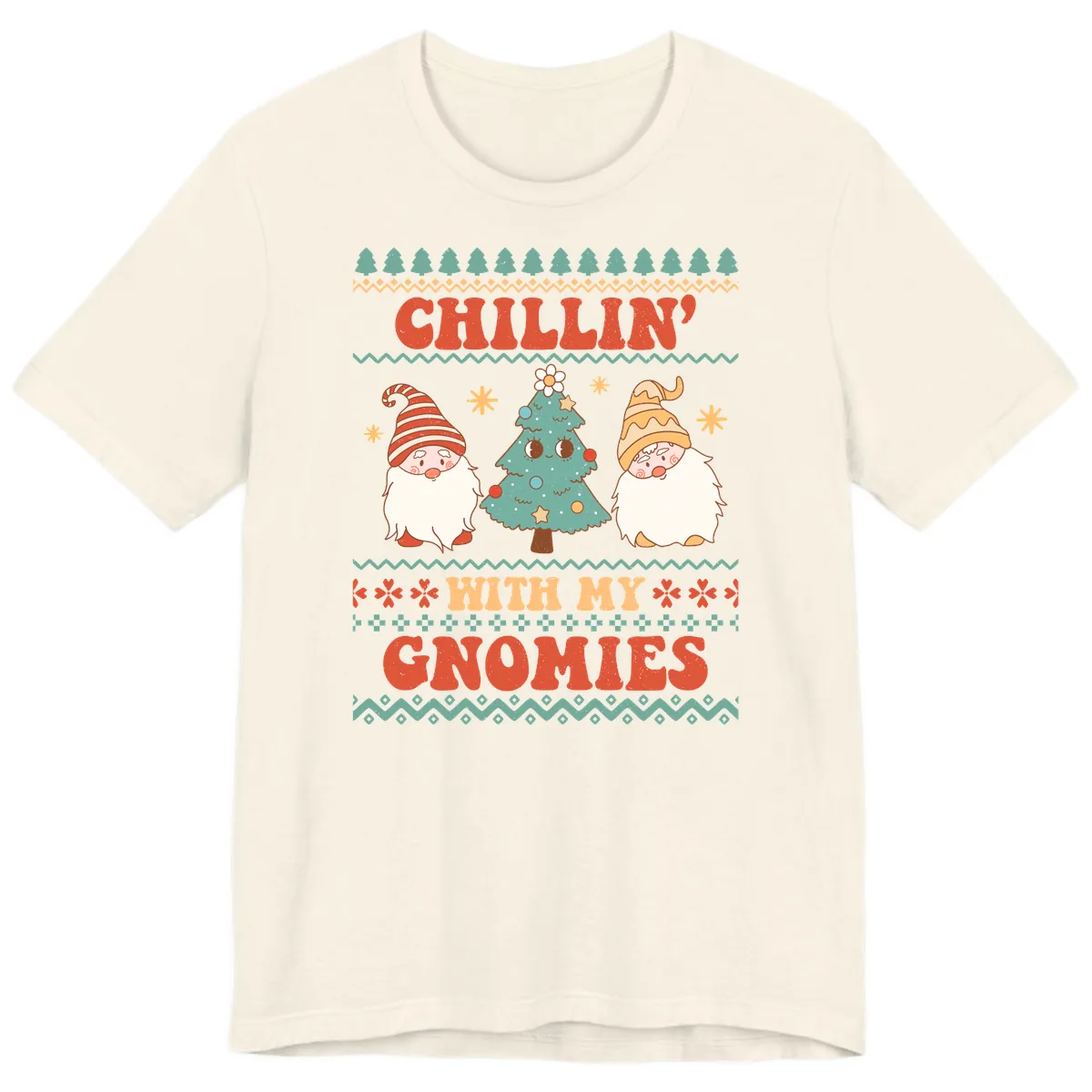 Chillin With My Gnomies Holiday Design Premium T-Shirt in Natural