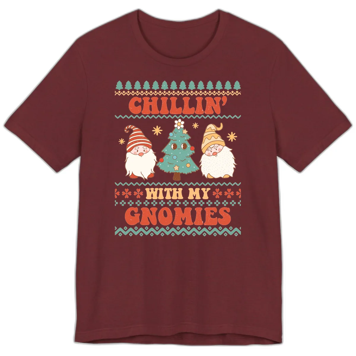 Chillin With My Gnomies Holiday Design Premium T-Shirt in Heather Cardinal