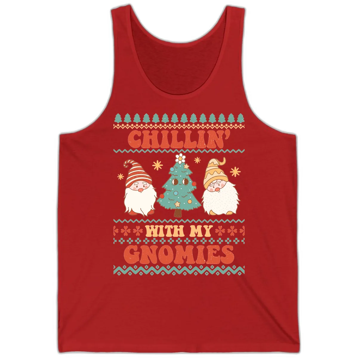 Chillin With My Gnomies Holiday Design Tank in Red