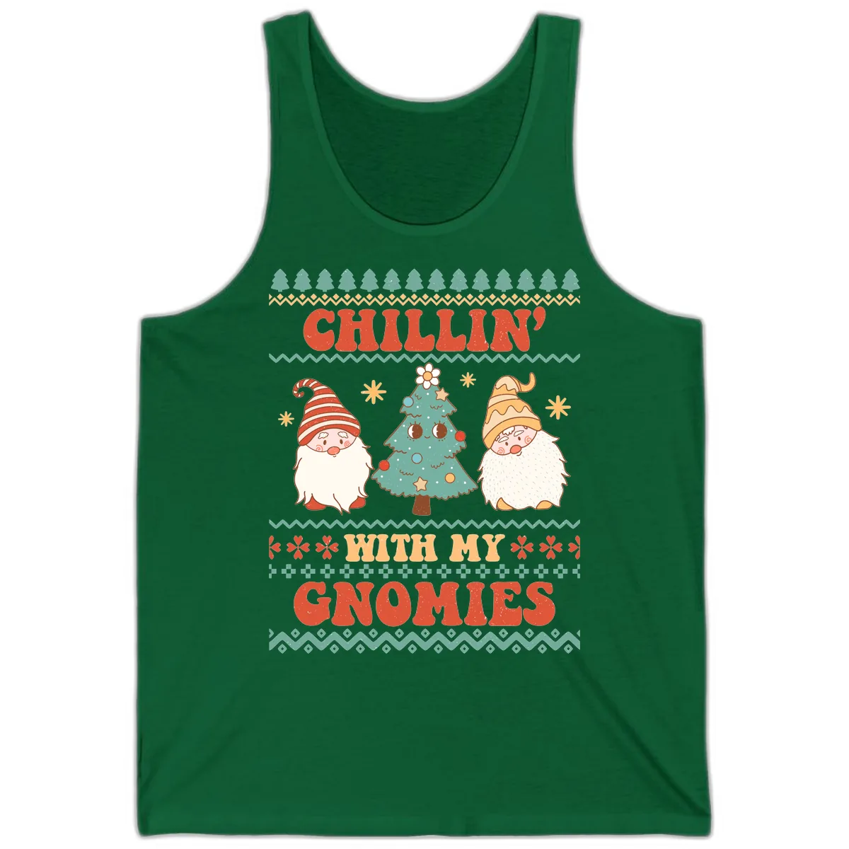 Chillin With My Gnomies Holiday Design Tank in Kelly