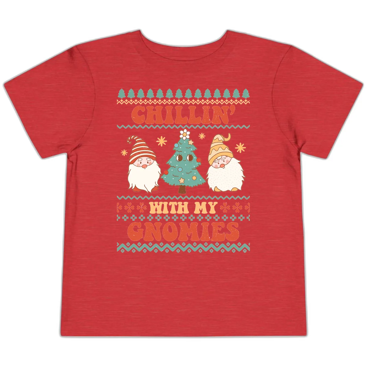 Chillin With My Gnomies Holiday Design Toddler T-Shirt in Heather Red