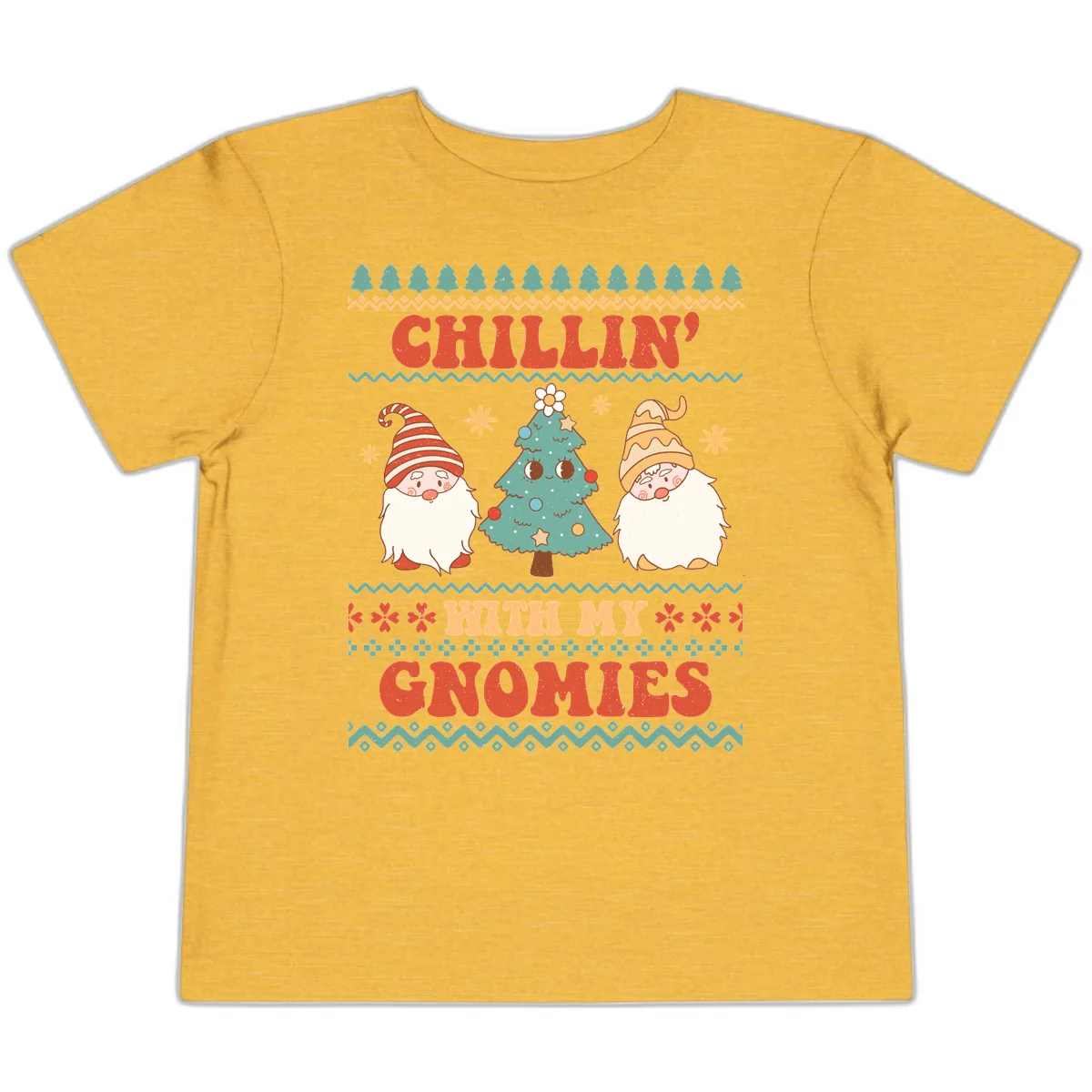 Chillin With My Gnomies Holiday Design Toddler T-Shirt in Heather Yellow Gold