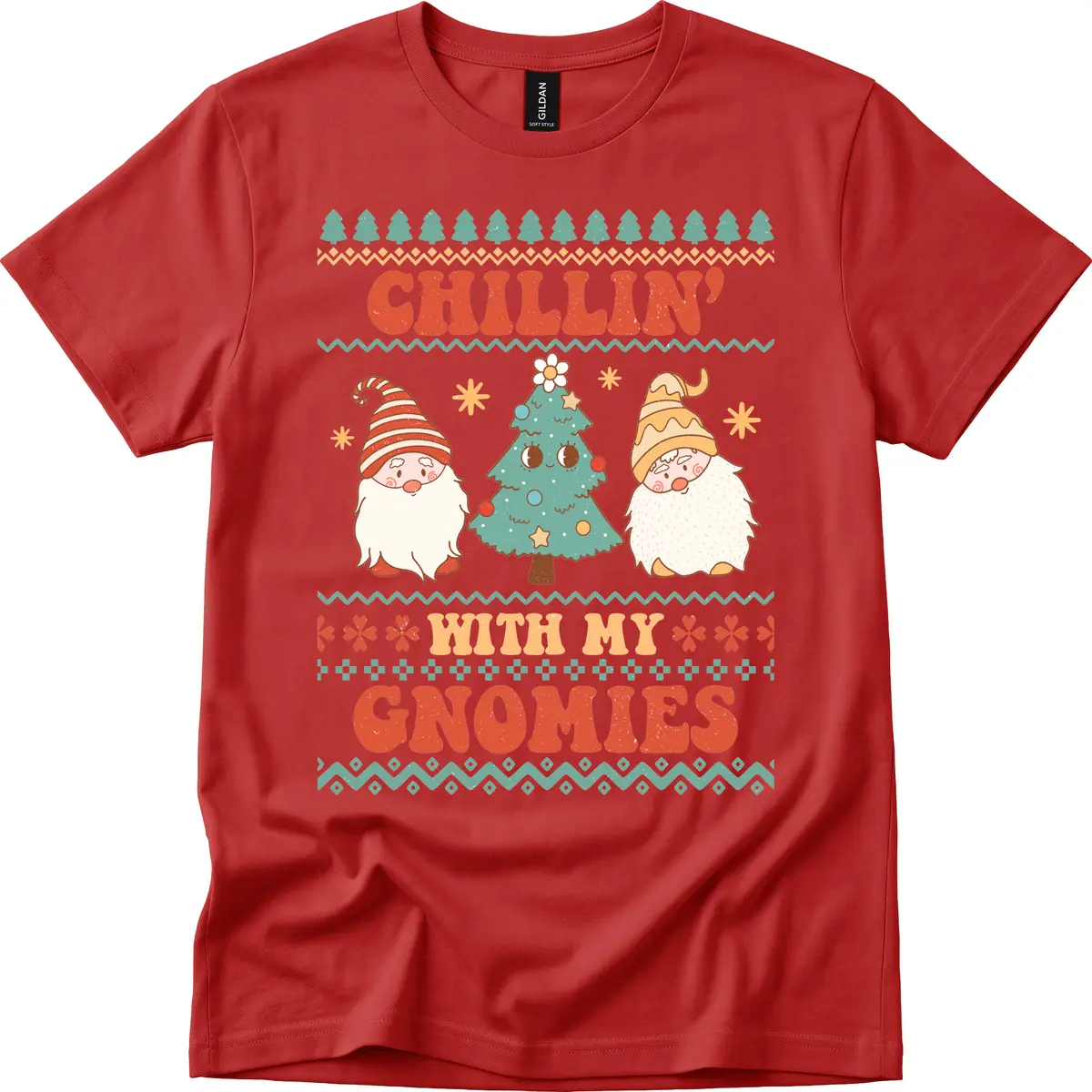 Chillin With My Gnomies Holiday Design T-Shirt in Red