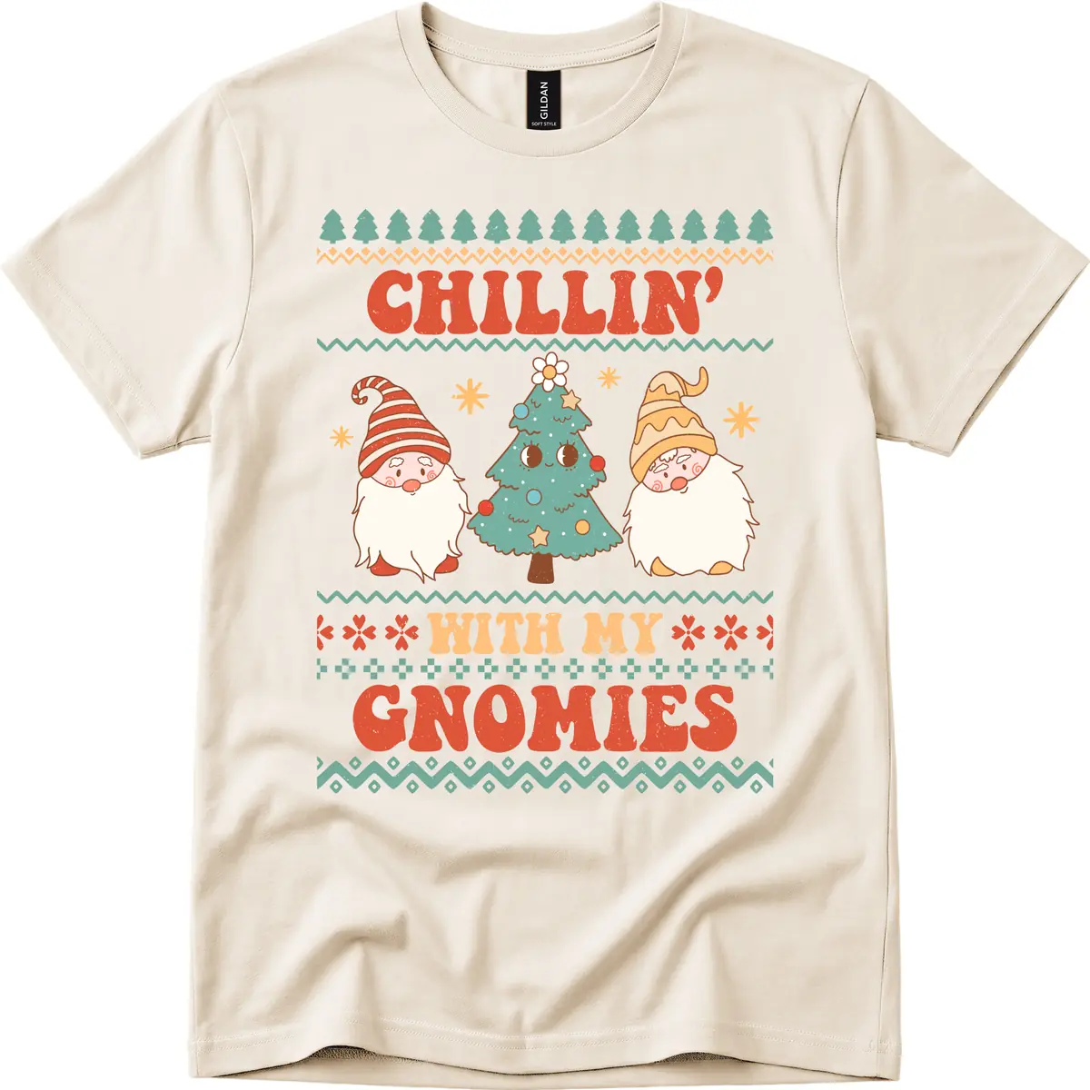 Chillin With My Gnomies Holiday Design T-Shirt in Natural