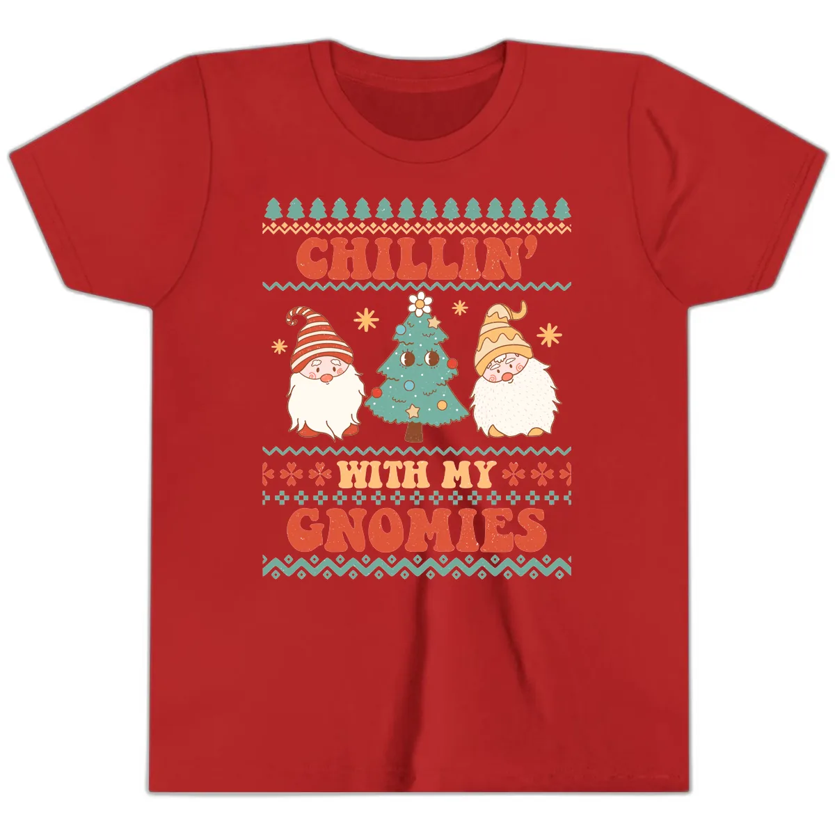 Chillin With My Gnomies Holiday Design Youth T-Shirt in Red
