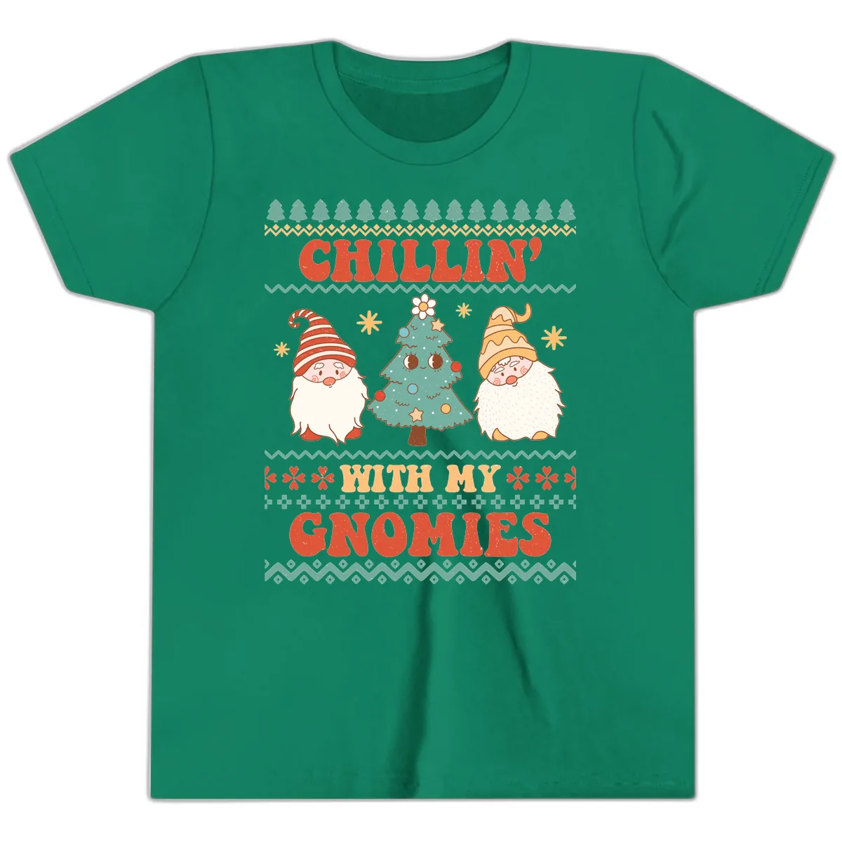Chillin With My Gnomies Holiday Design Youth T-Shirt in Kelly