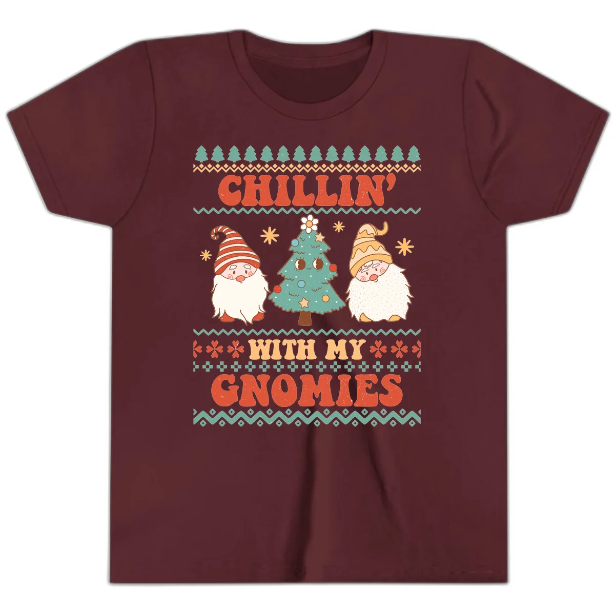 Chillin With My Gnomies Holiday Design Youth T-Shirt in Maroon