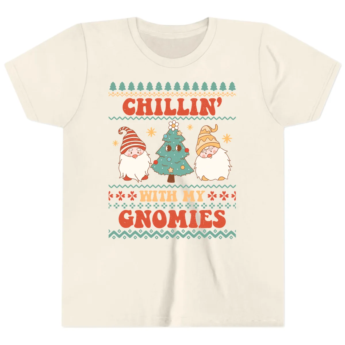Chillin With My Gnomies Holiday Design Youth T-Shirt in Natural