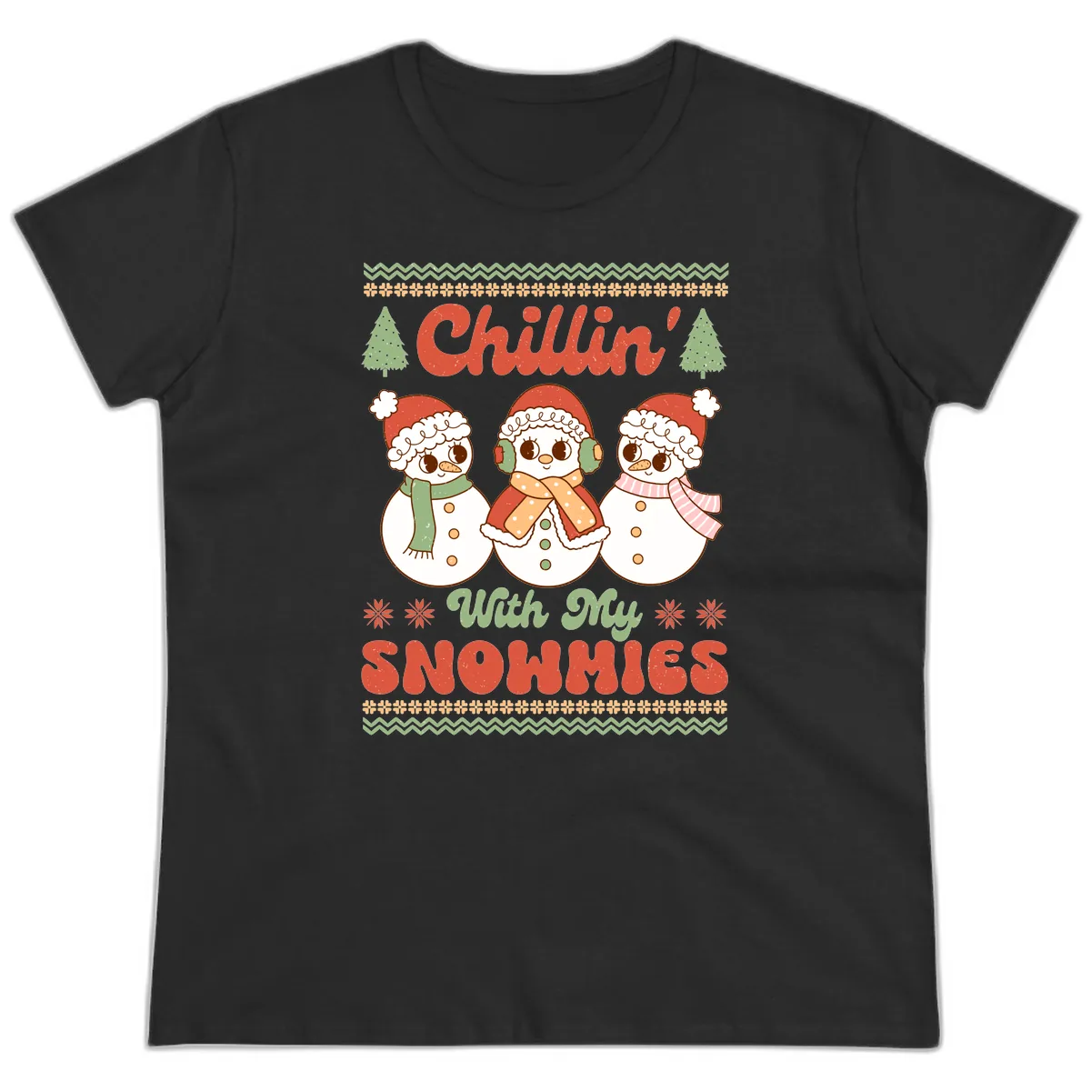 Chillin' With My Snowmies Ladies Tee in Black