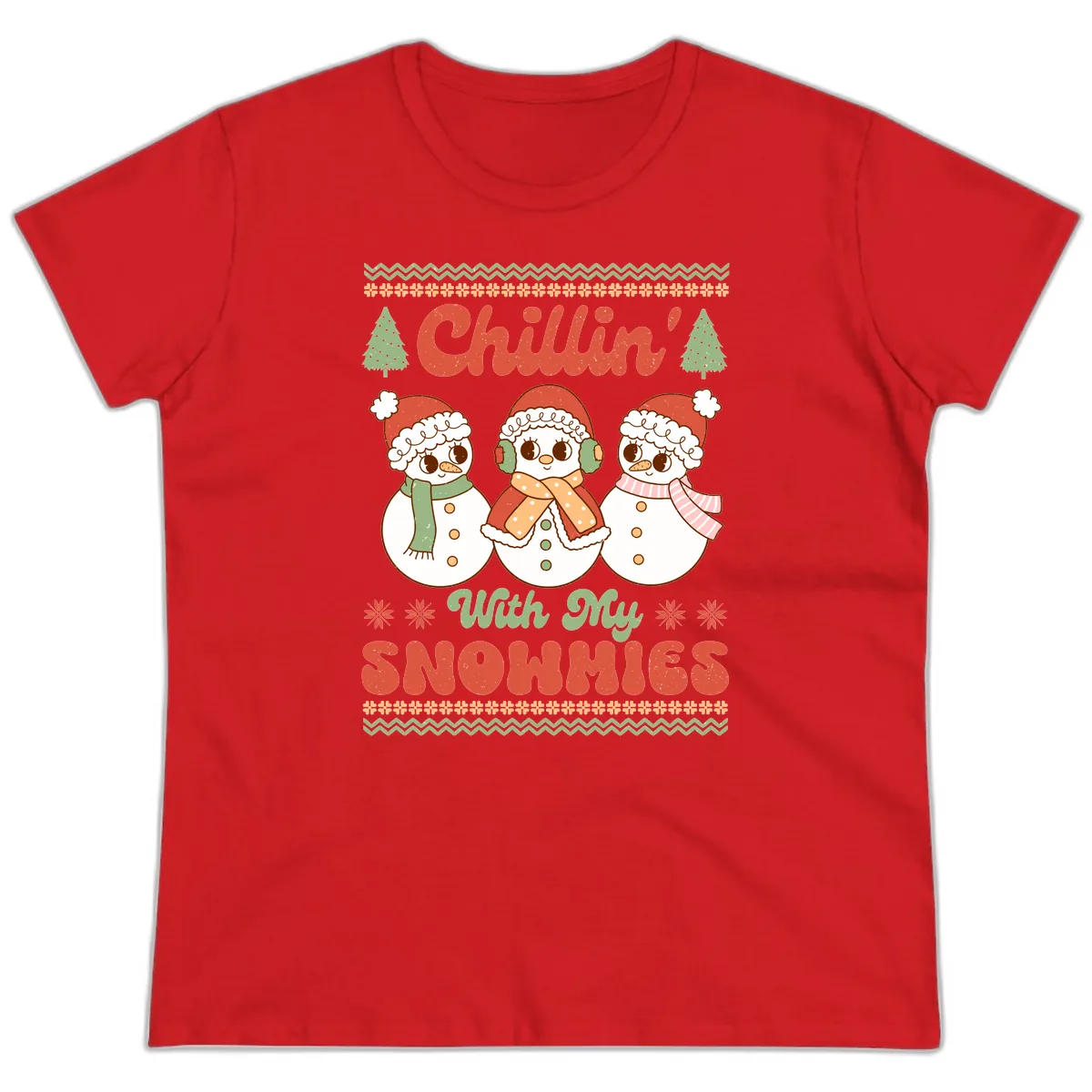 Chillin' With My Snowmies Ladies Tee in Red