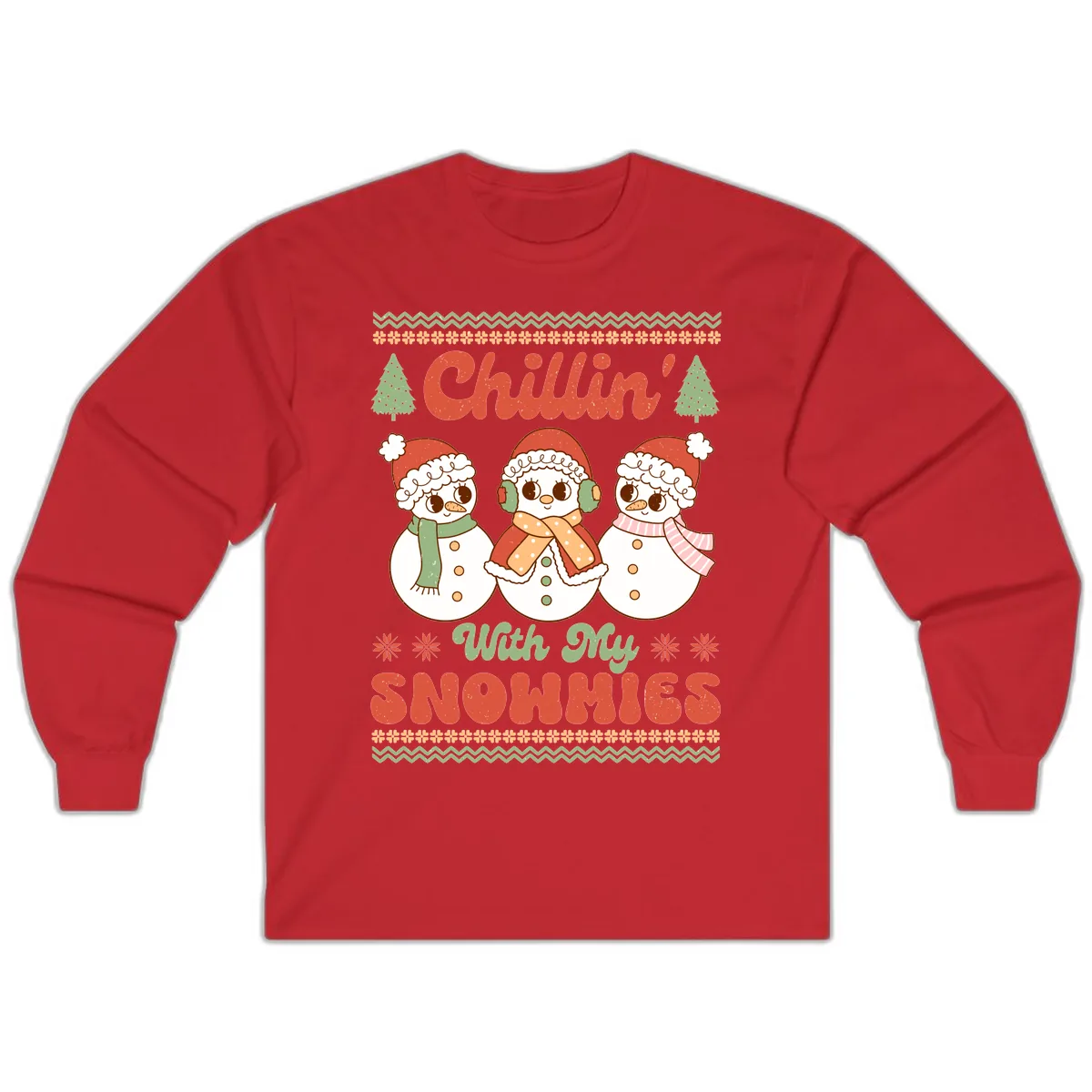Chillin' With My Snowmies Long Sleeve in Red