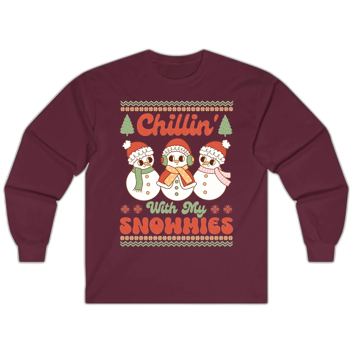 Chillin' With My Snowmies Long Sleeve in Maroon