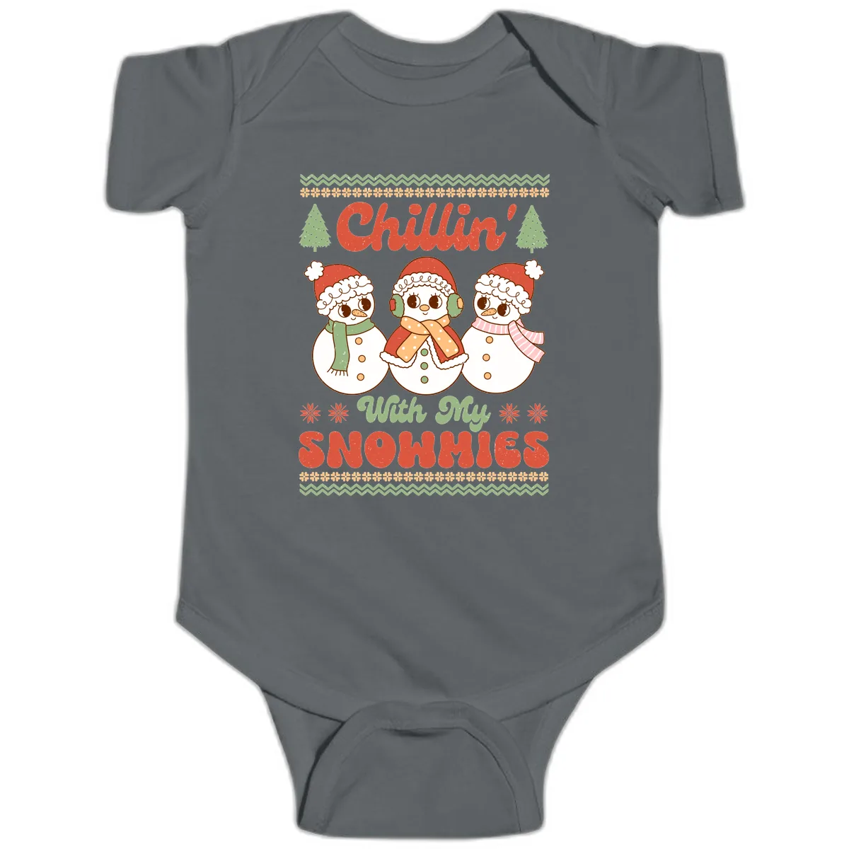 Chillin' With My Snowmies Baby Onesie in Charcoal
