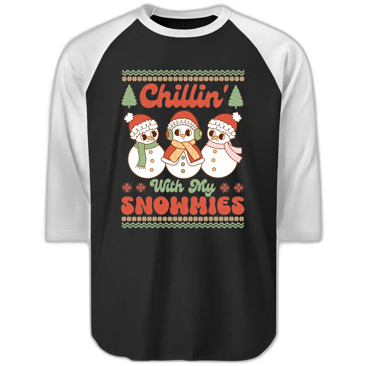 Chillin' With My Snowmies Raglan 3/4 in Black White