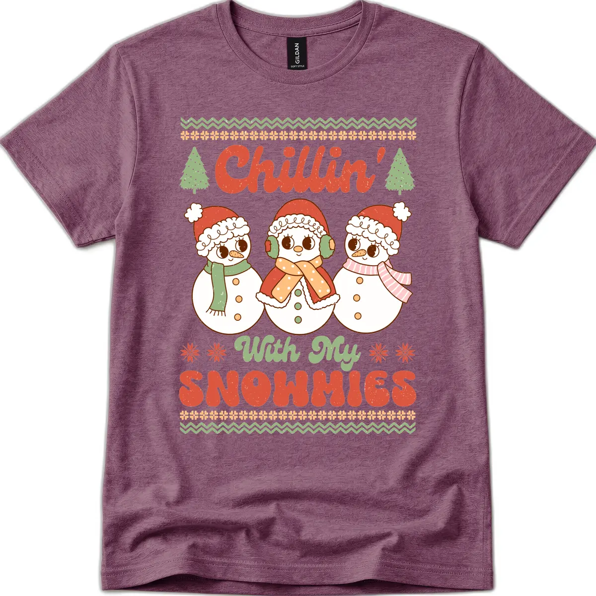 Chillin' With My Snowmies T-Shirt in Heather Maroon