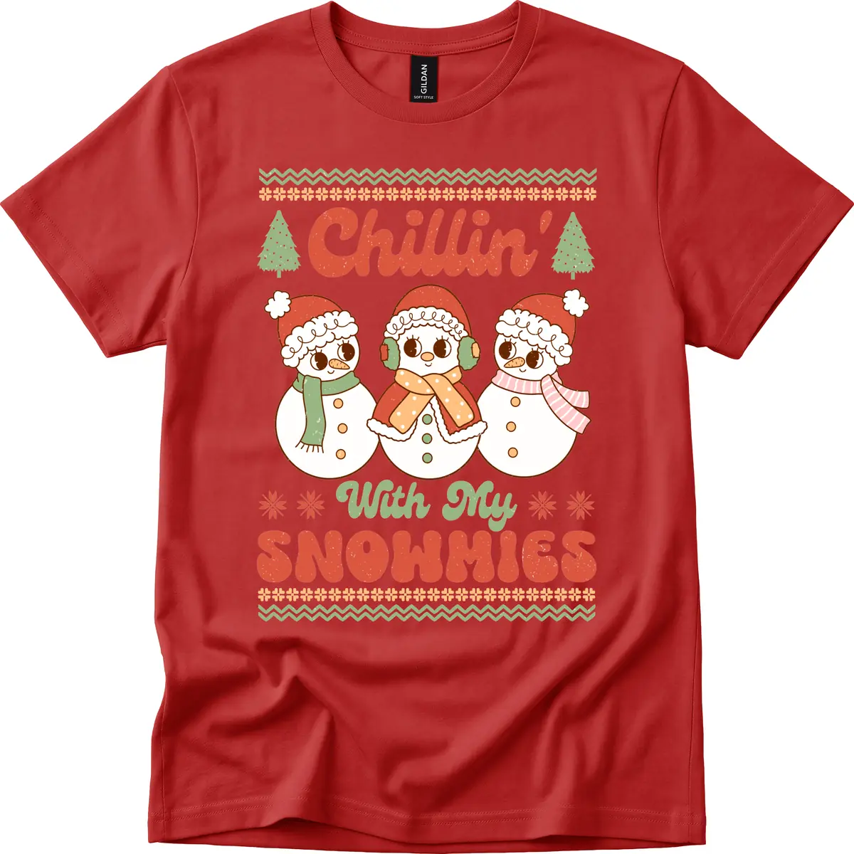 Chillin' With My Snowmies T-Shirt in Red